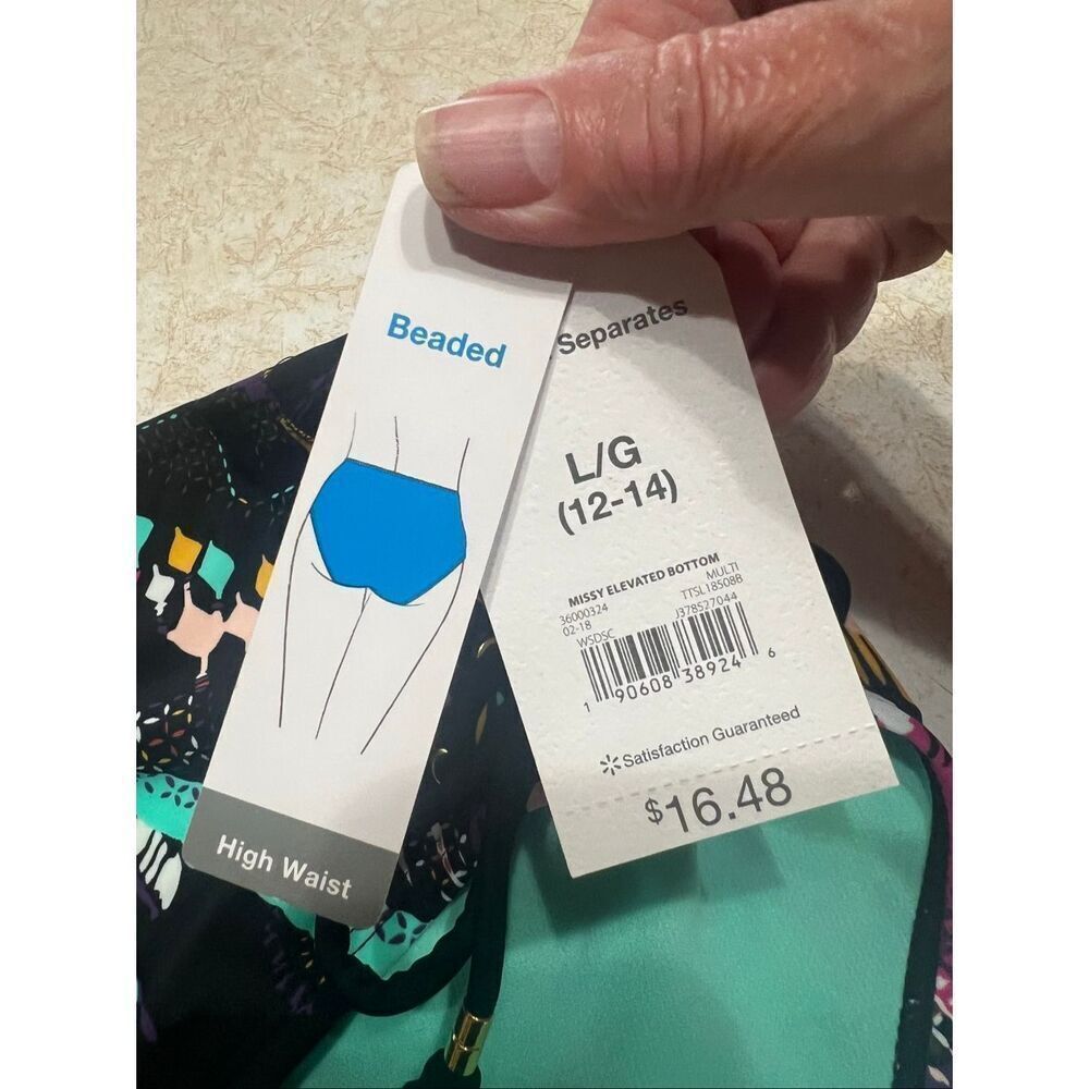 Time & Tru High Waist Swim Bottoms Sz L 12/14 NWT - Picture 3 of 5